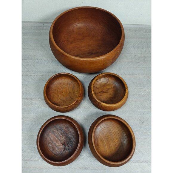 Vintage Dolphin Genuine Teak Wood Salad Bowl Set MCM Retro Wooden Decor - Picture 10 of 10